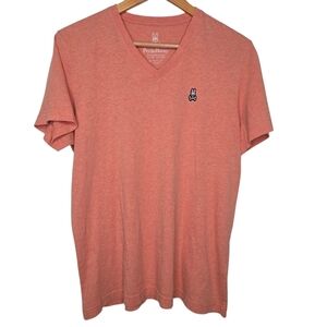 Psycho Bunny Mens Orange V Neck Pima Cotton Tee Shirt Size 4 Small